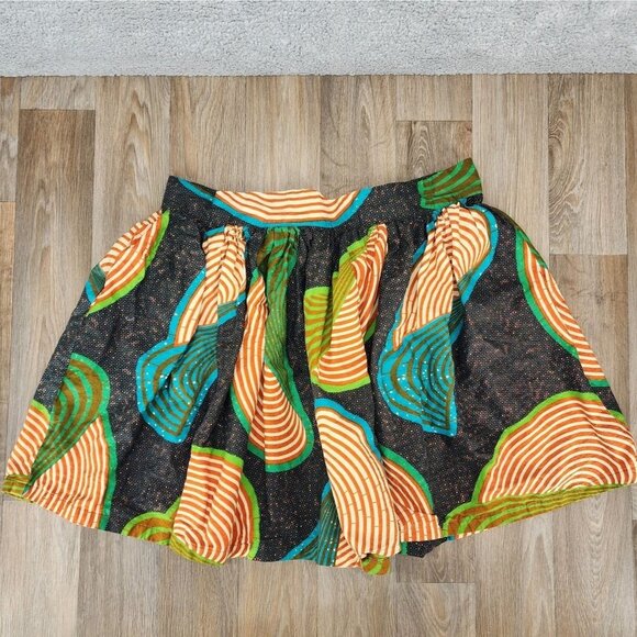 Chen B Women's Size XL Multicolor Ethnic Print Circle A-Line Mini Skirt‎ Pockets - Picture 1 of 8